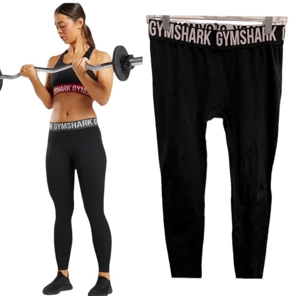 Gymshark Pants - Gymshark Capri Leggings - Black with White Logo Band, Size Small**